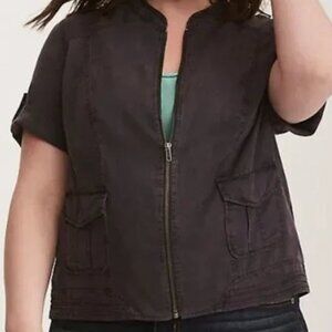 Torrid 3x Charcoal Utility Shirt/Jacket Zip Up, Short Sleeves